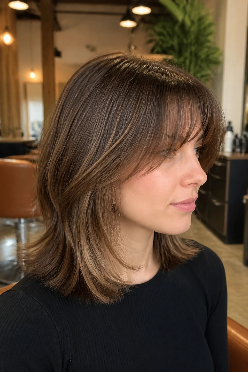 Portrait highlighting subtle internal layers and blunt perimeter in fine hair