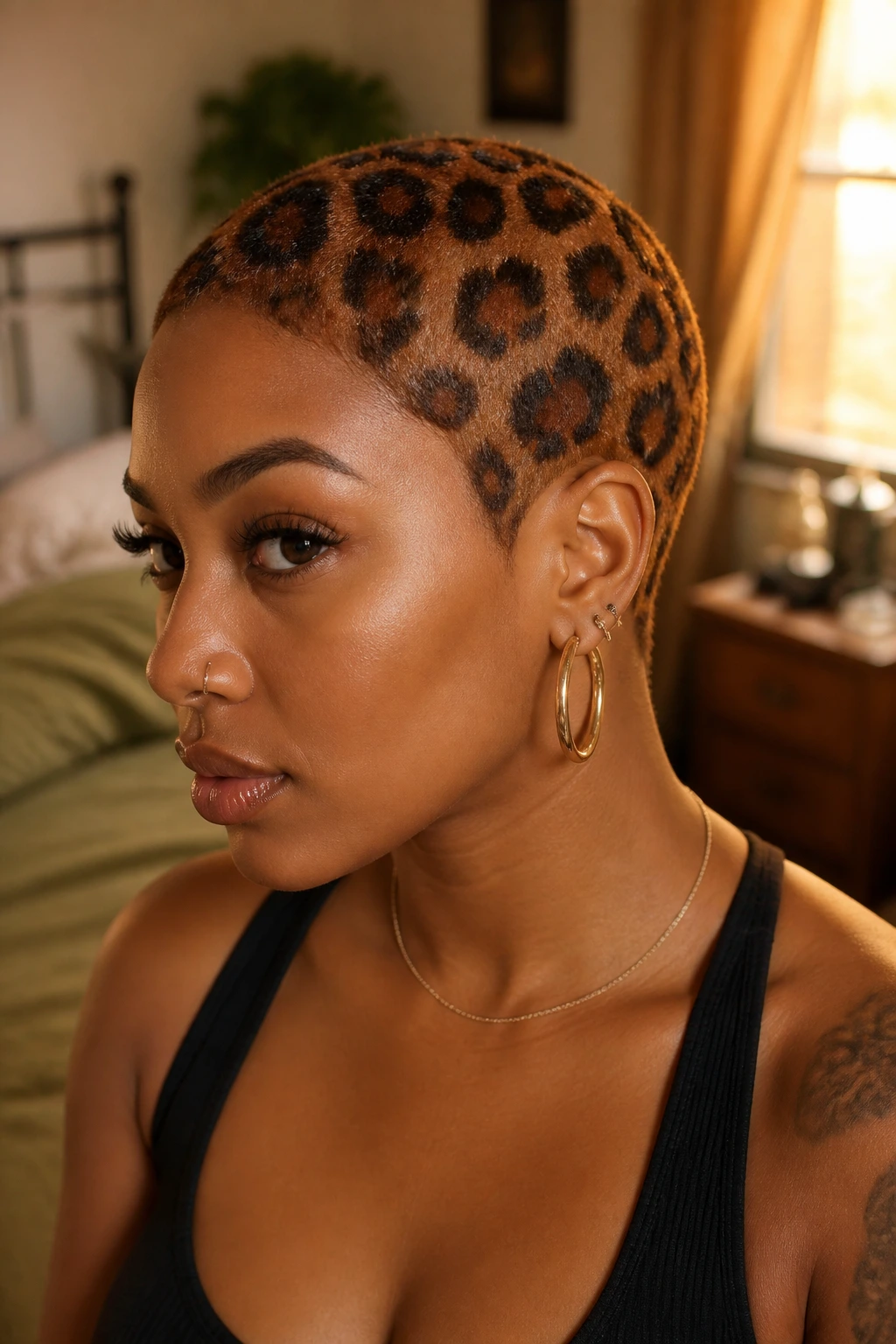 Close-up of real person with leopard print hair showing texture and pattern