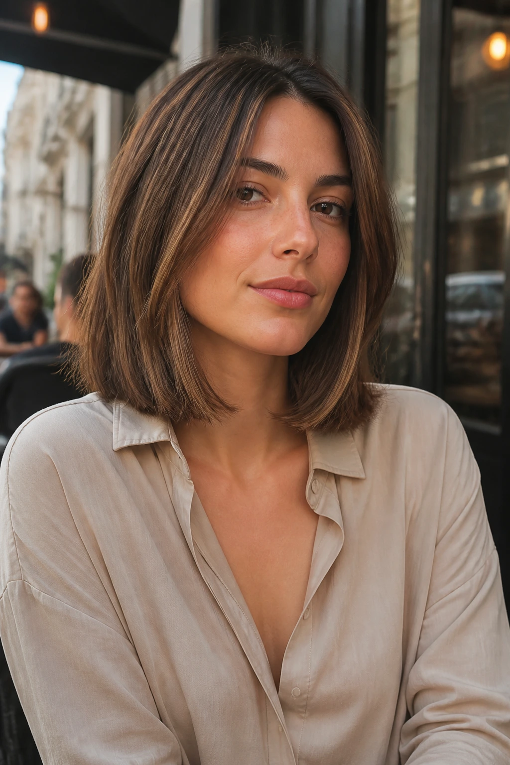 Portrait of a real woman with a long bob and invisible internal layers for lift