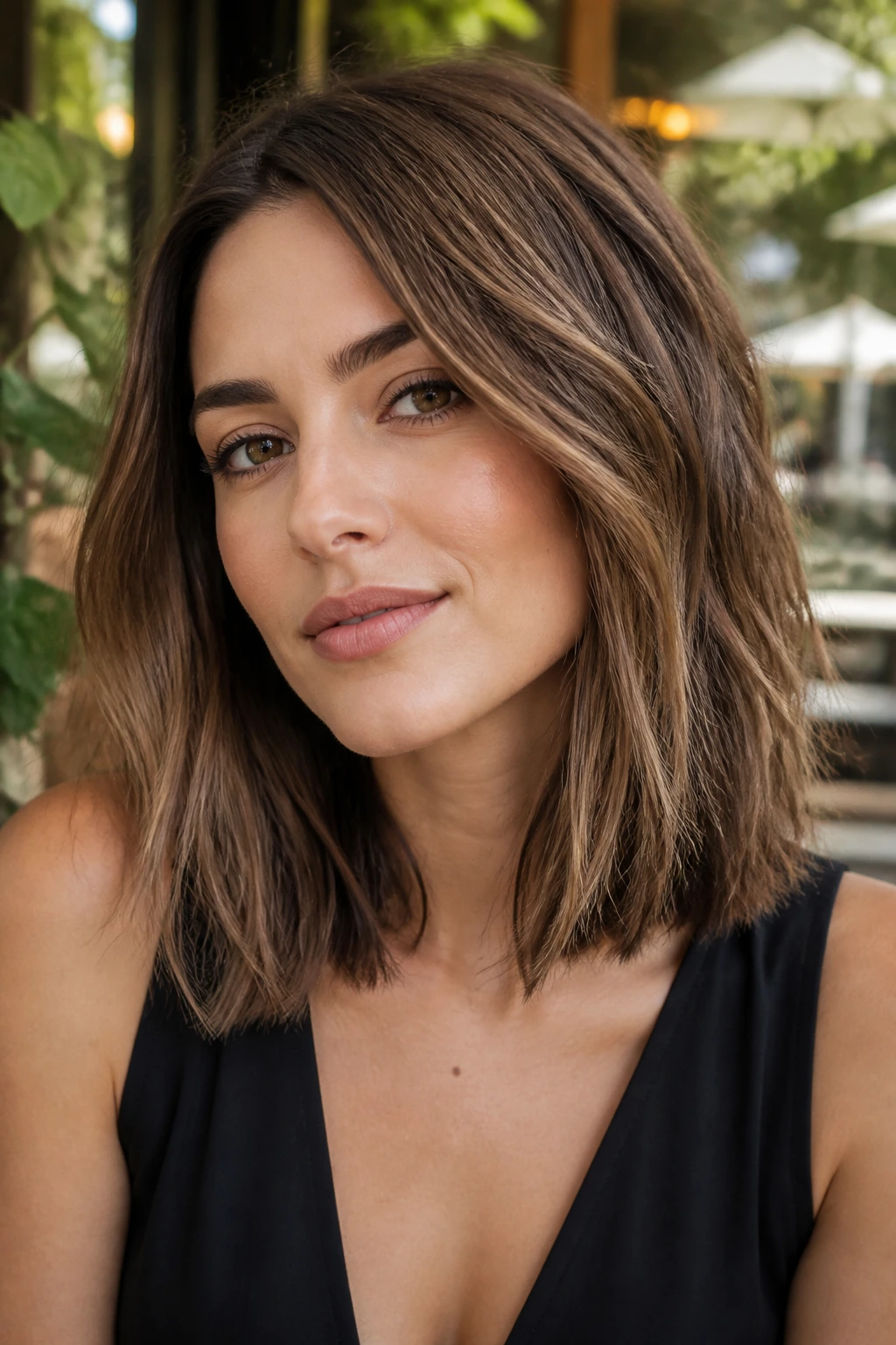 Close-up of a real person with a long bob showing internal texture