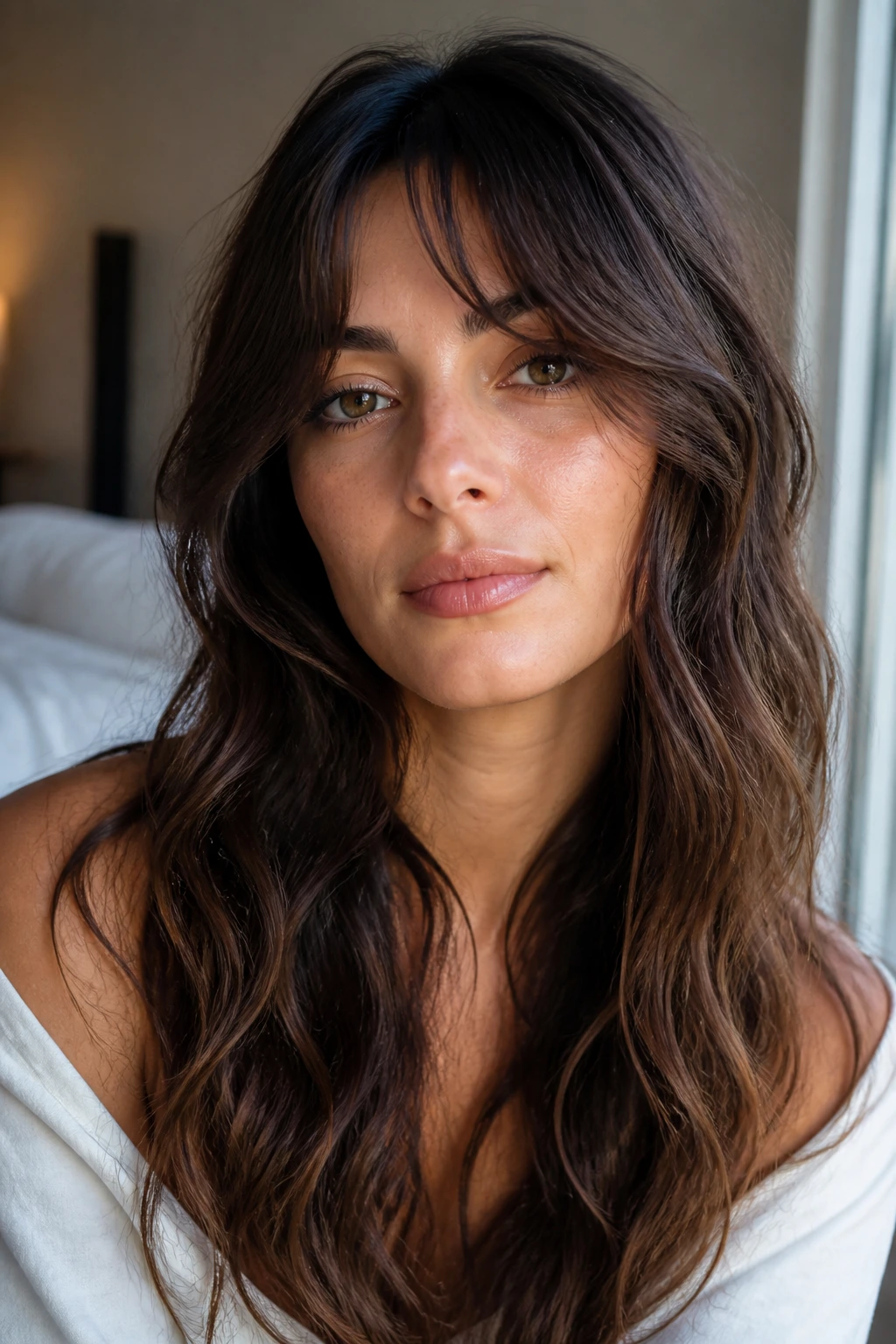 Portrait of a woman with long grown-out waves framing the face.