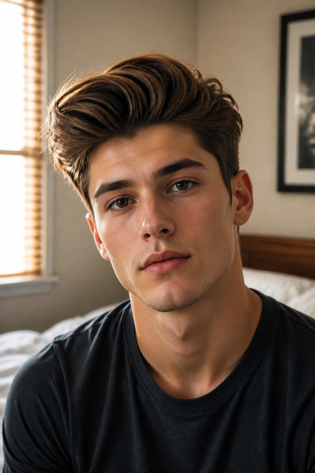 Close-up portrait of a real person with long-hair quiff