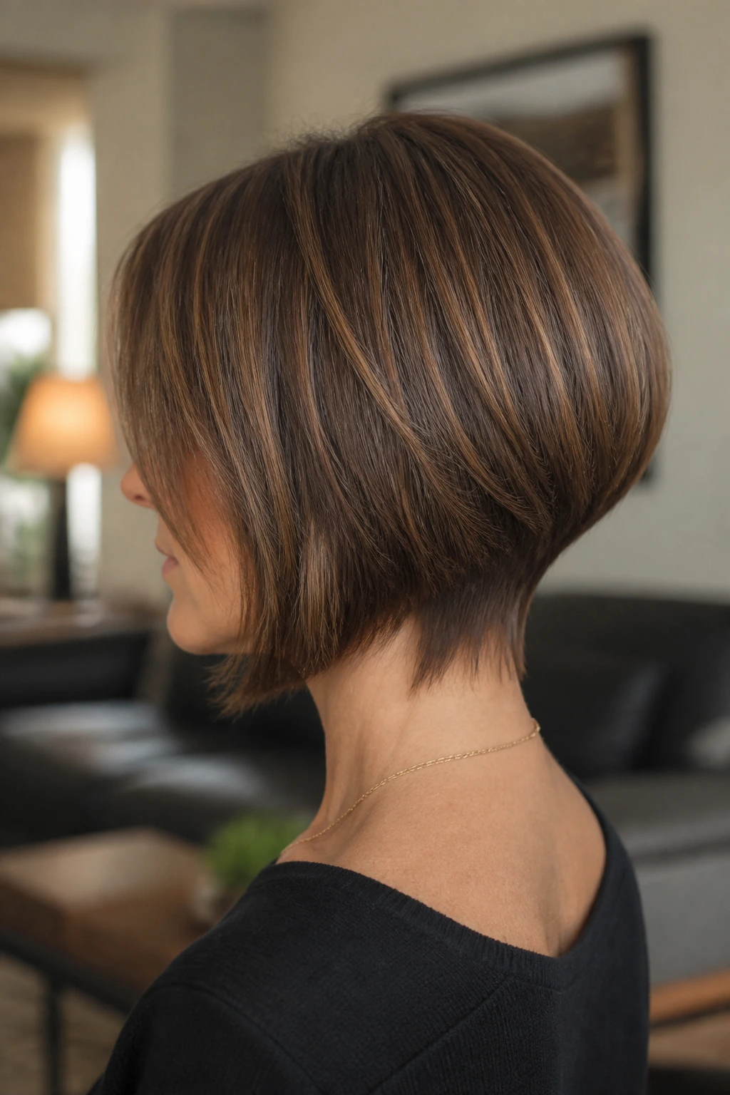 Close-up highlighting the long-nape stack with bottom length visible.