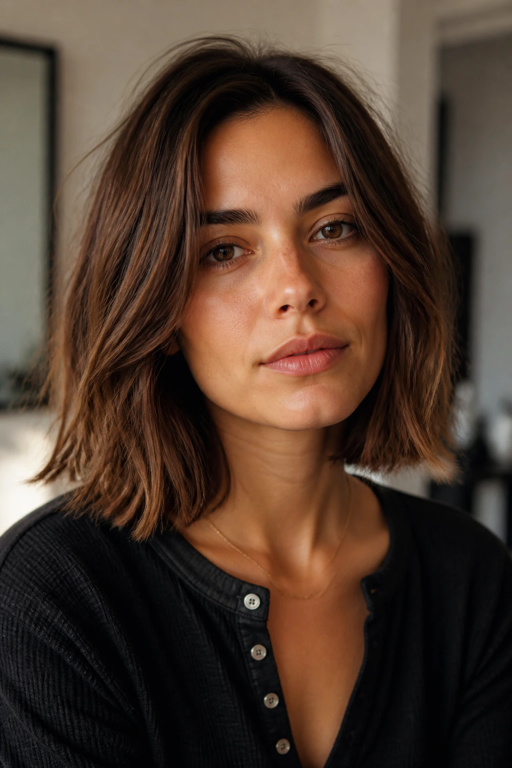Portrait of a person with naturally styled hair that air-dries easily