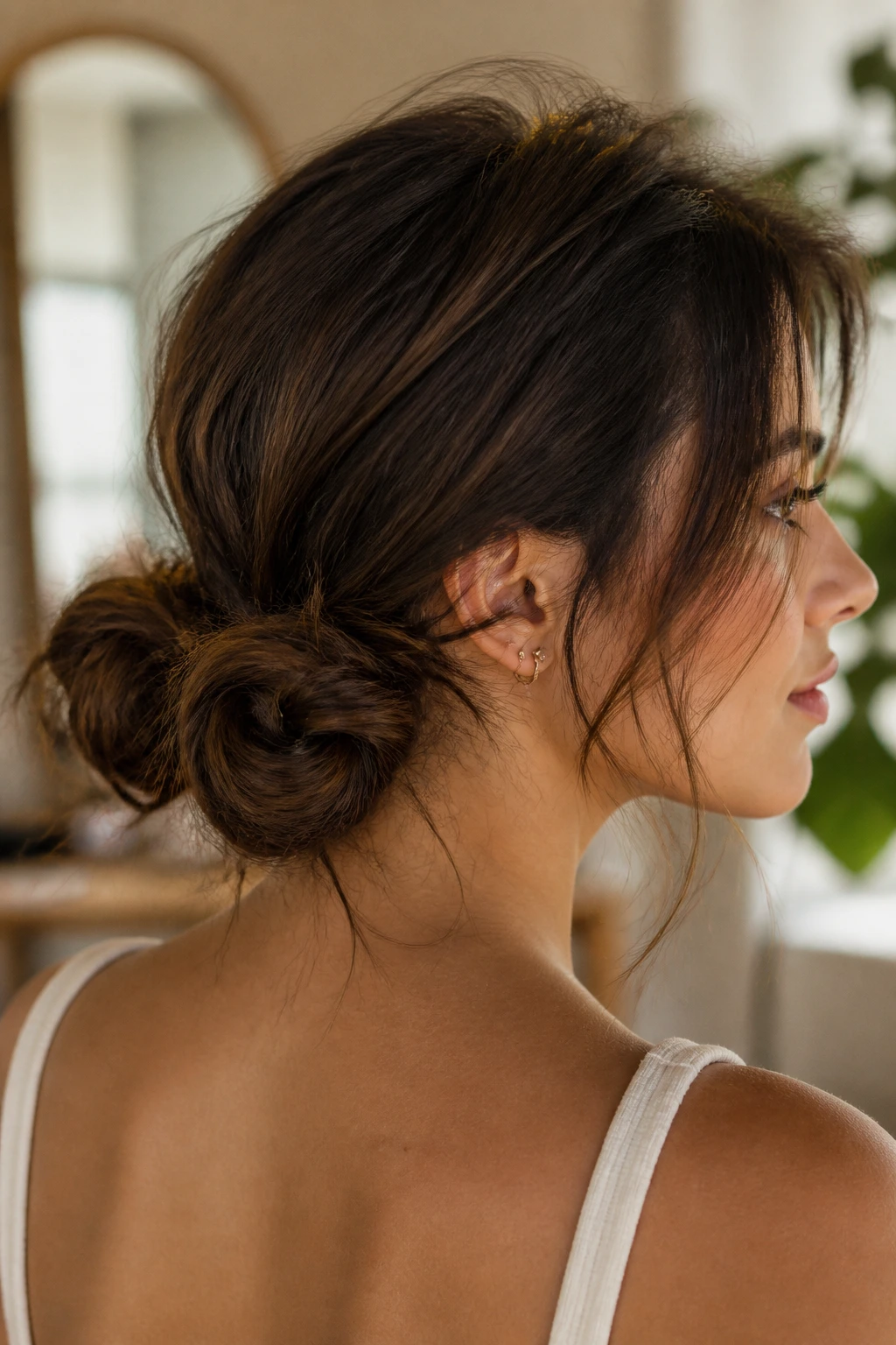 Close-up of Low Messy Textured Pigtail Buns on a real woman