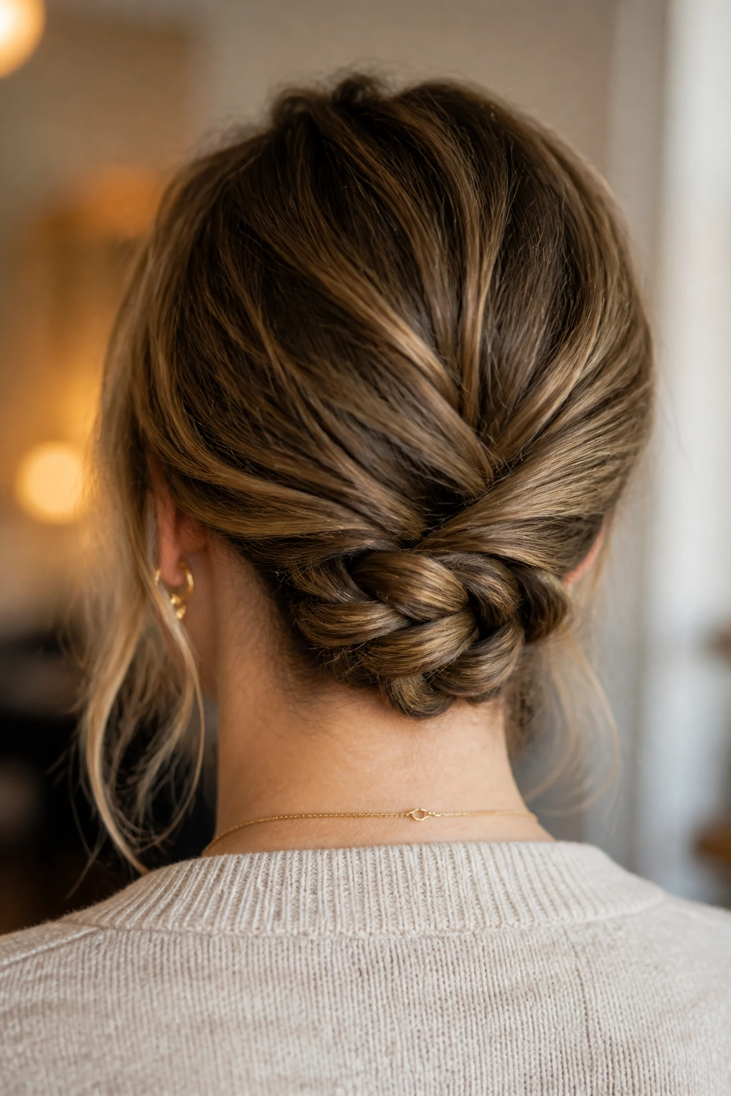Back view close-up of low-nape braid updo on real person