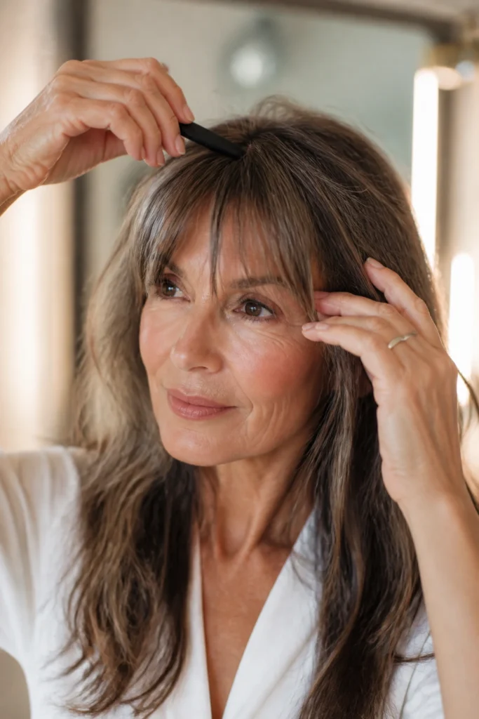 18 Long Hairstyles with Bangs Over 40