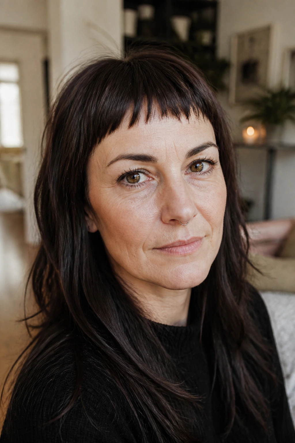 Portrait of woman with choppy micro-bangs