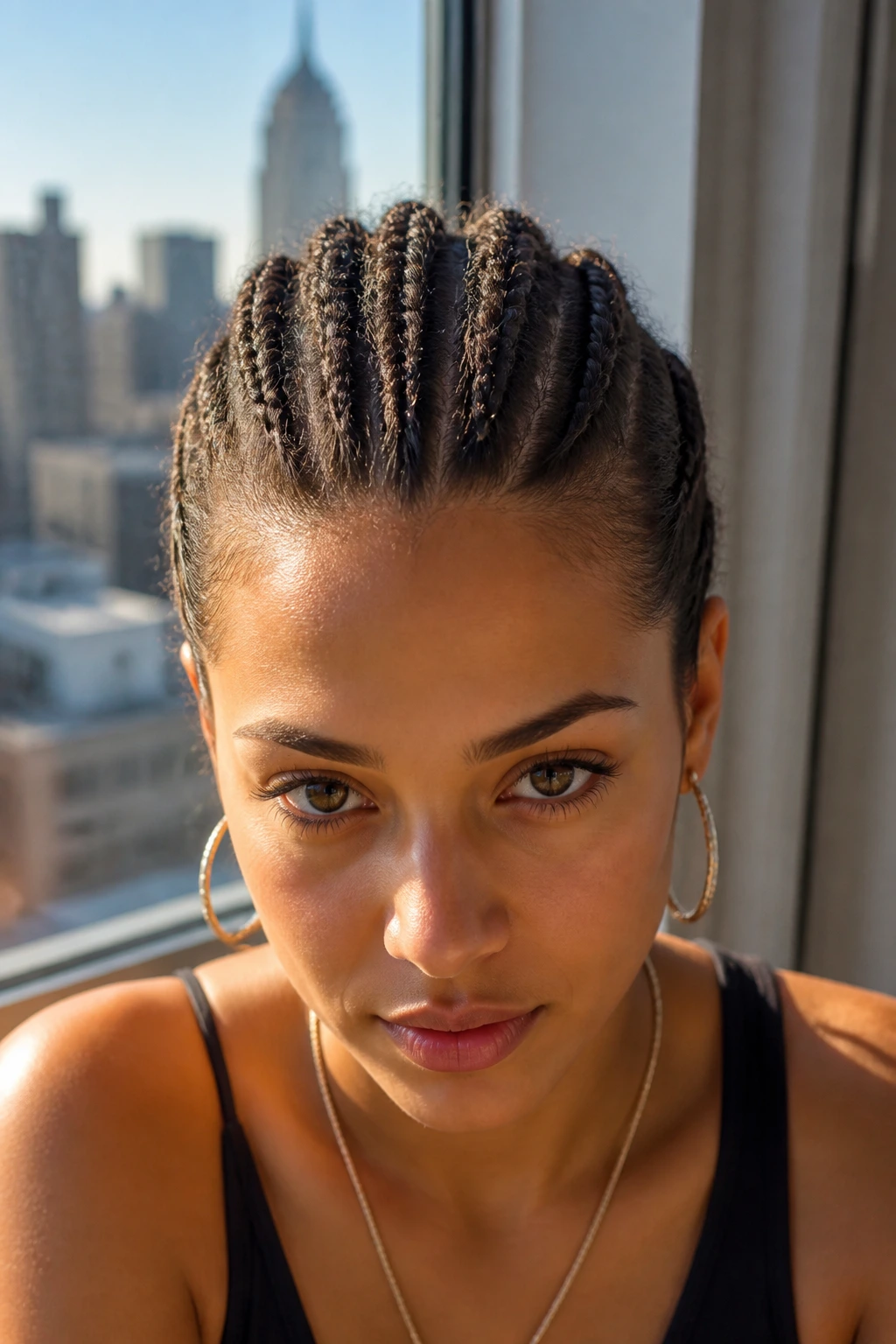 Close-up of a real person with micro-braids forming a mohawk