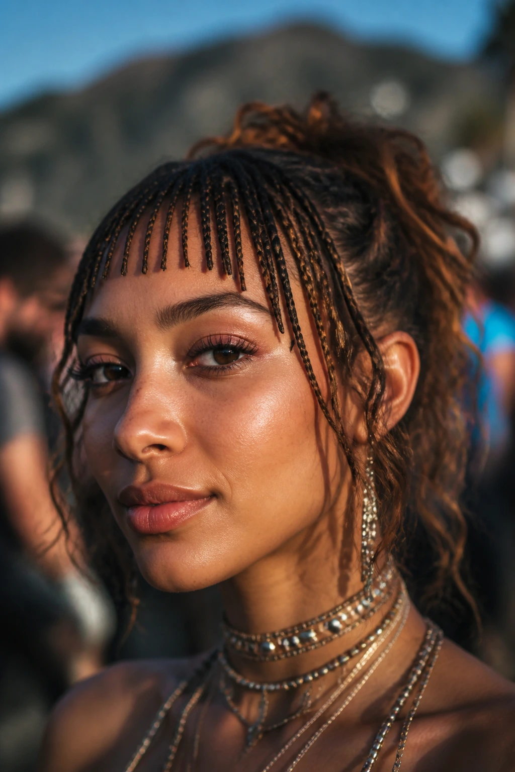 Close-up of micro-braided fringe along hairline on a real person