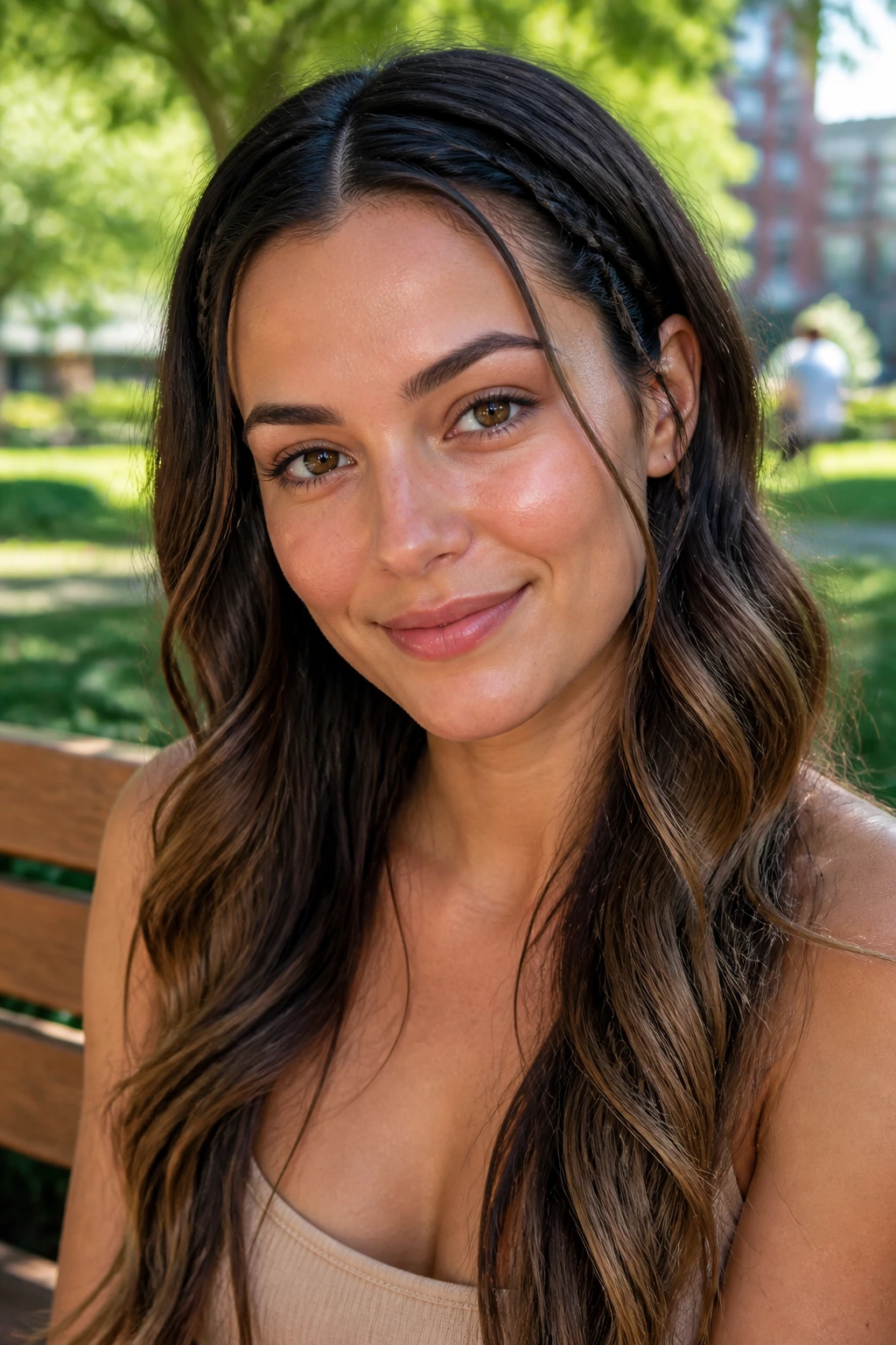 Close-up of a woman with tiny invisible braids behind the ears