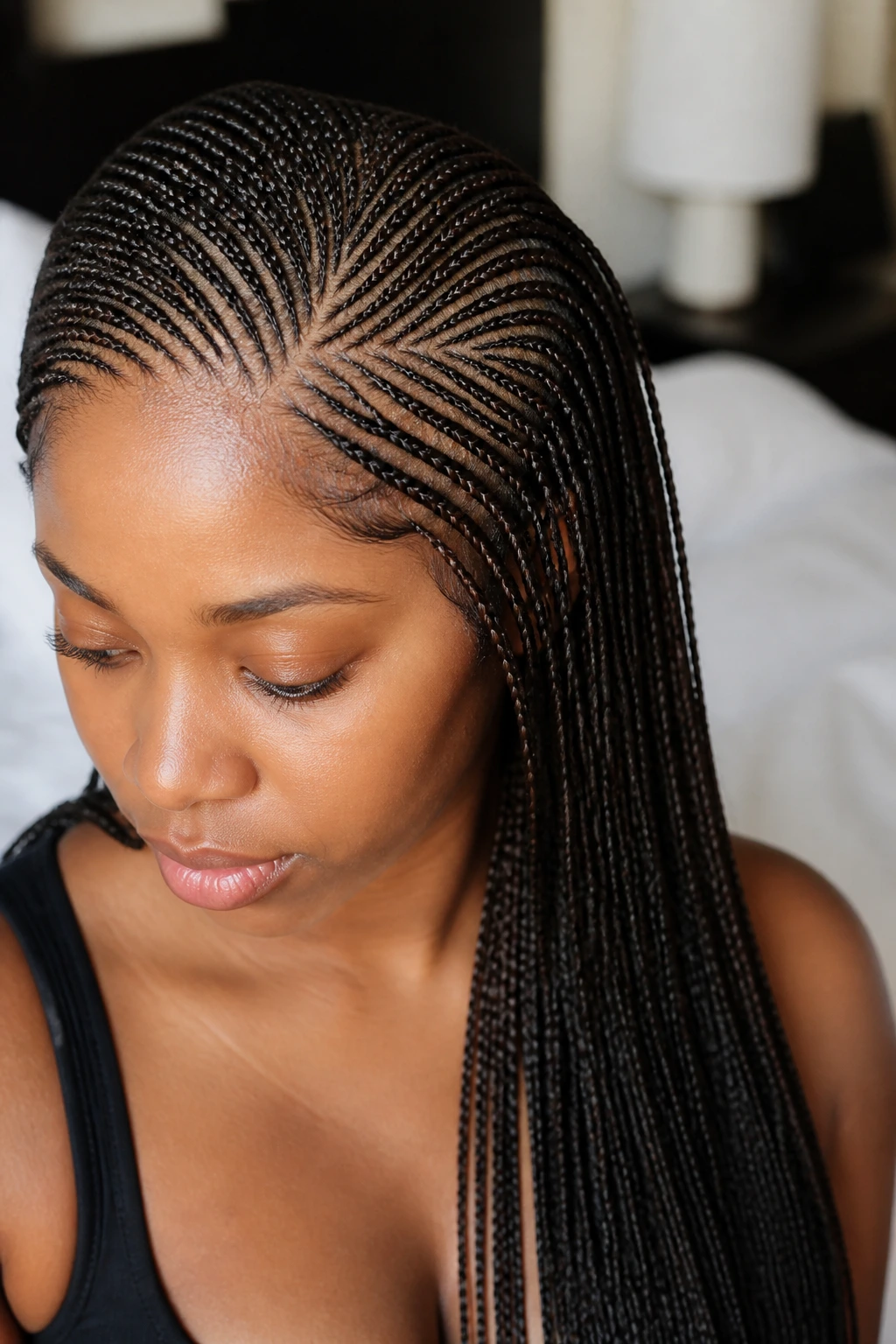 Close-up of micro-lemonade braids on a real person
