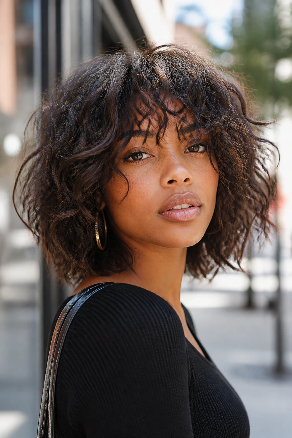 Portrait of woman with mid-length shag bob showing textured layers