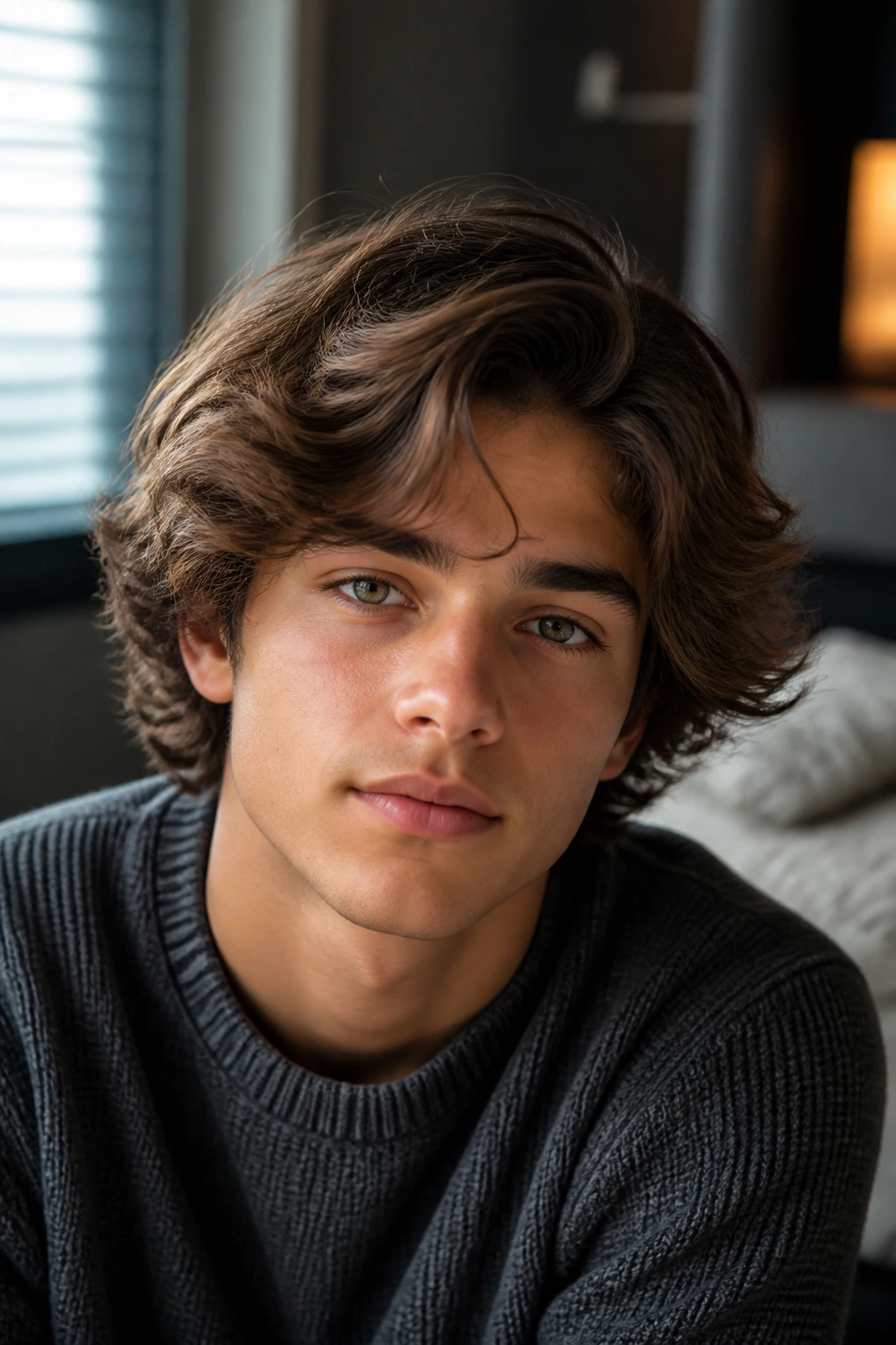 Close-up teen portrait highlighting mid-length wavy hair with natural texture