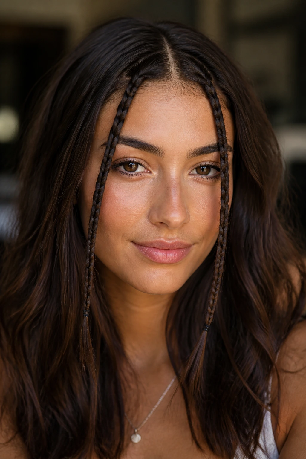 Close-up of real person with three mini front braids