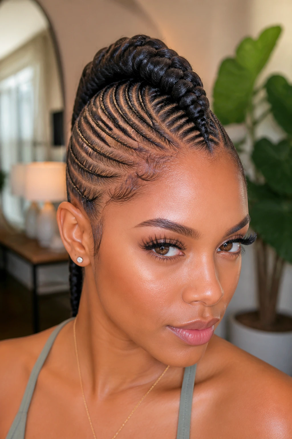 Close-up of real person with mohawk braid hairstyle