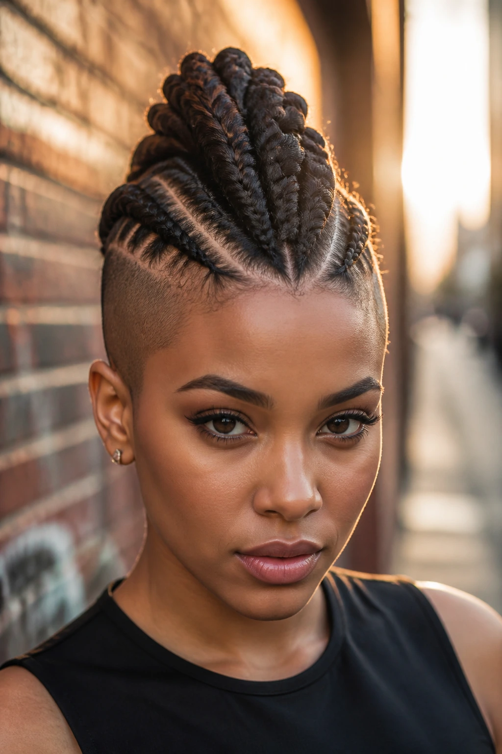 Real person with mohawk braids front view