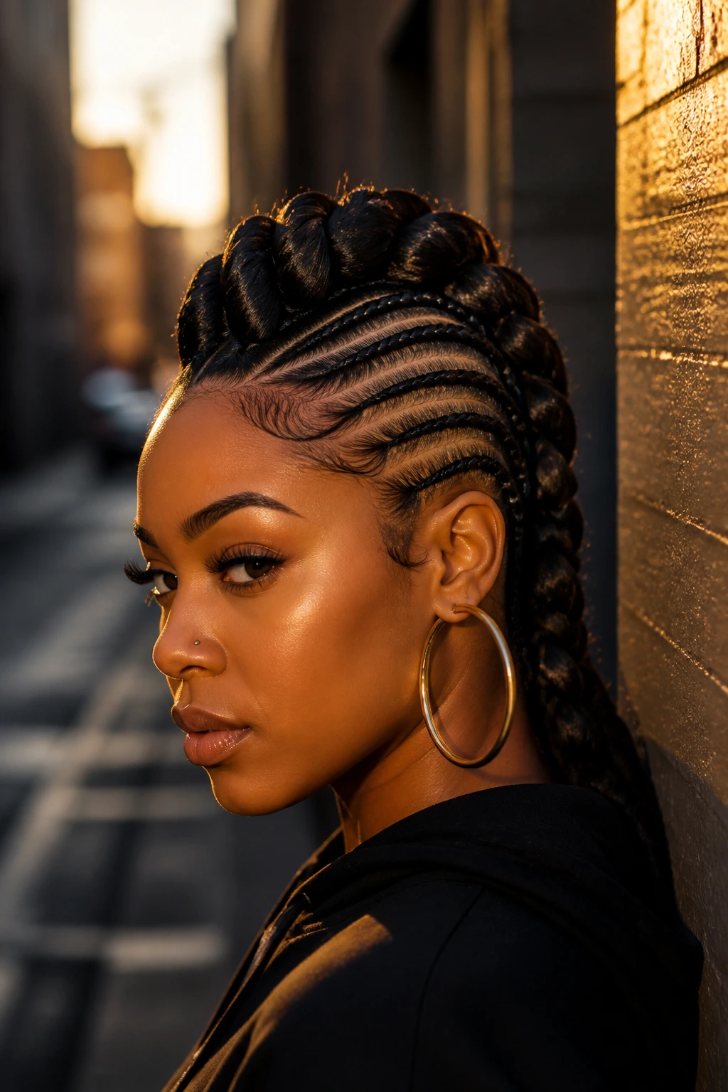 Portrait of a person with mohawk braid style.