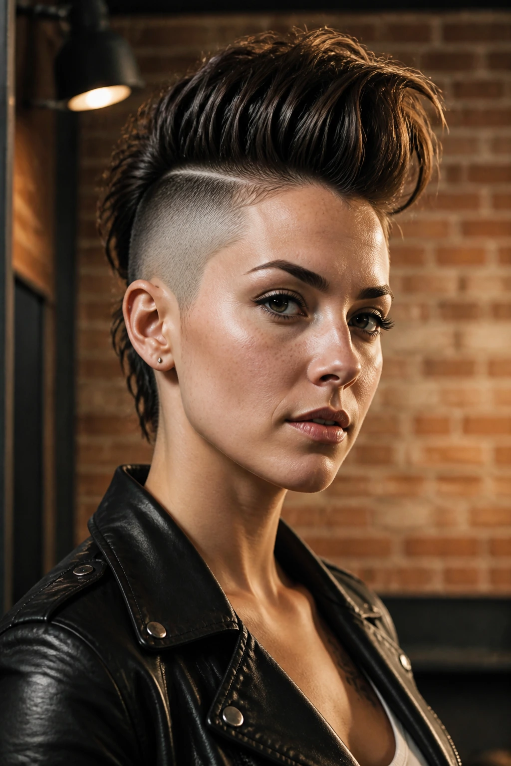 Close-up of The Mohawk-Inspired Bob with tall top and shaved sides