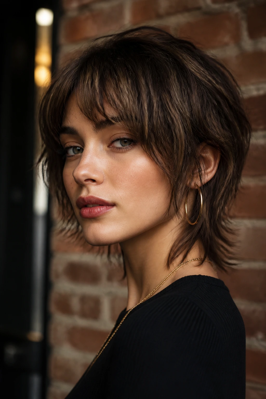 Portrait of a real person with modern mullet-bob hybrid hairstyle
