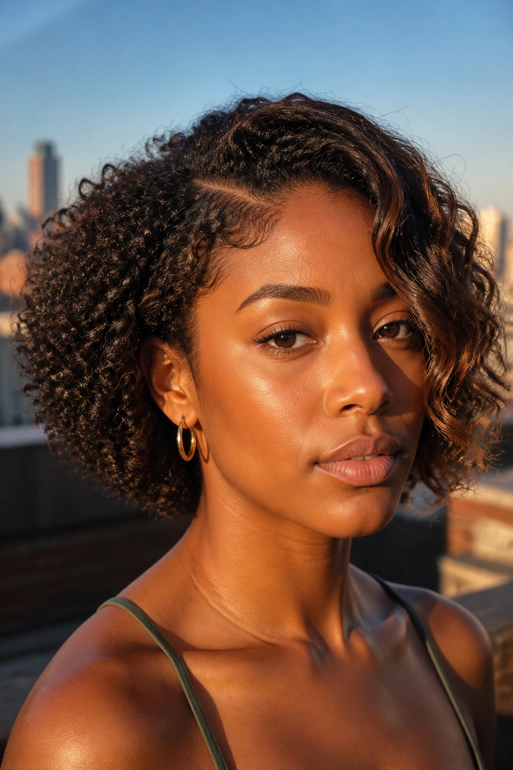 Portrait of a woman with multi-textured mixed bob showing contrasting textures