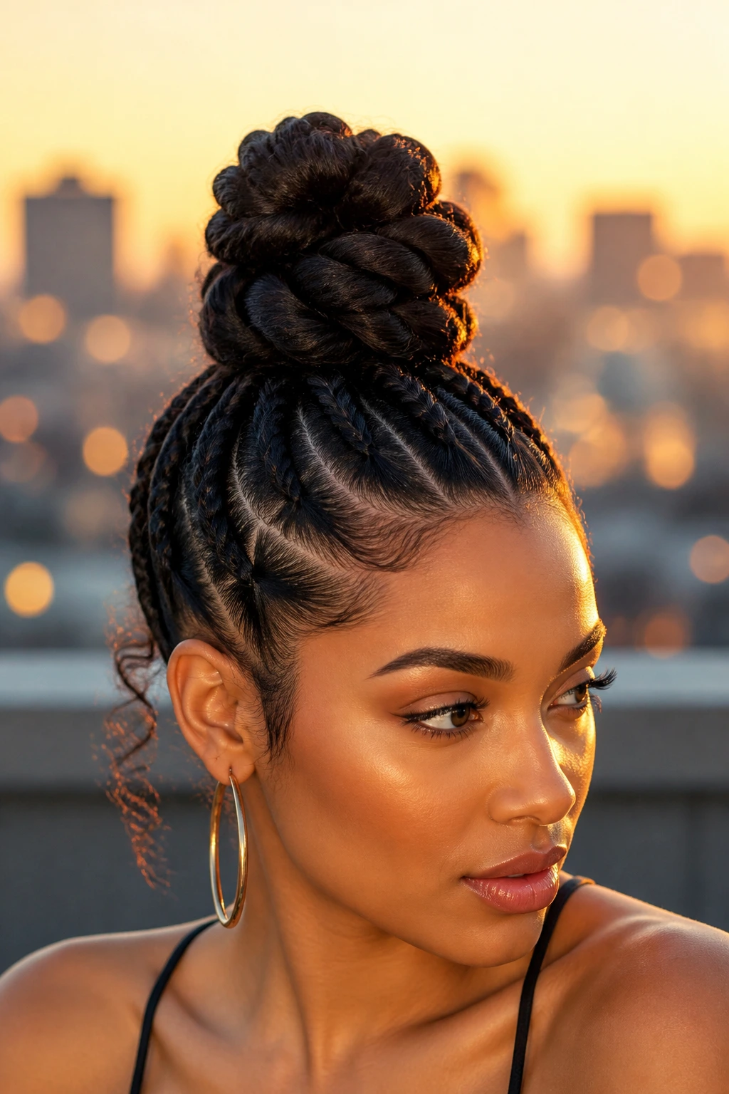 Multi-twist top knot hairstyle on a real woman