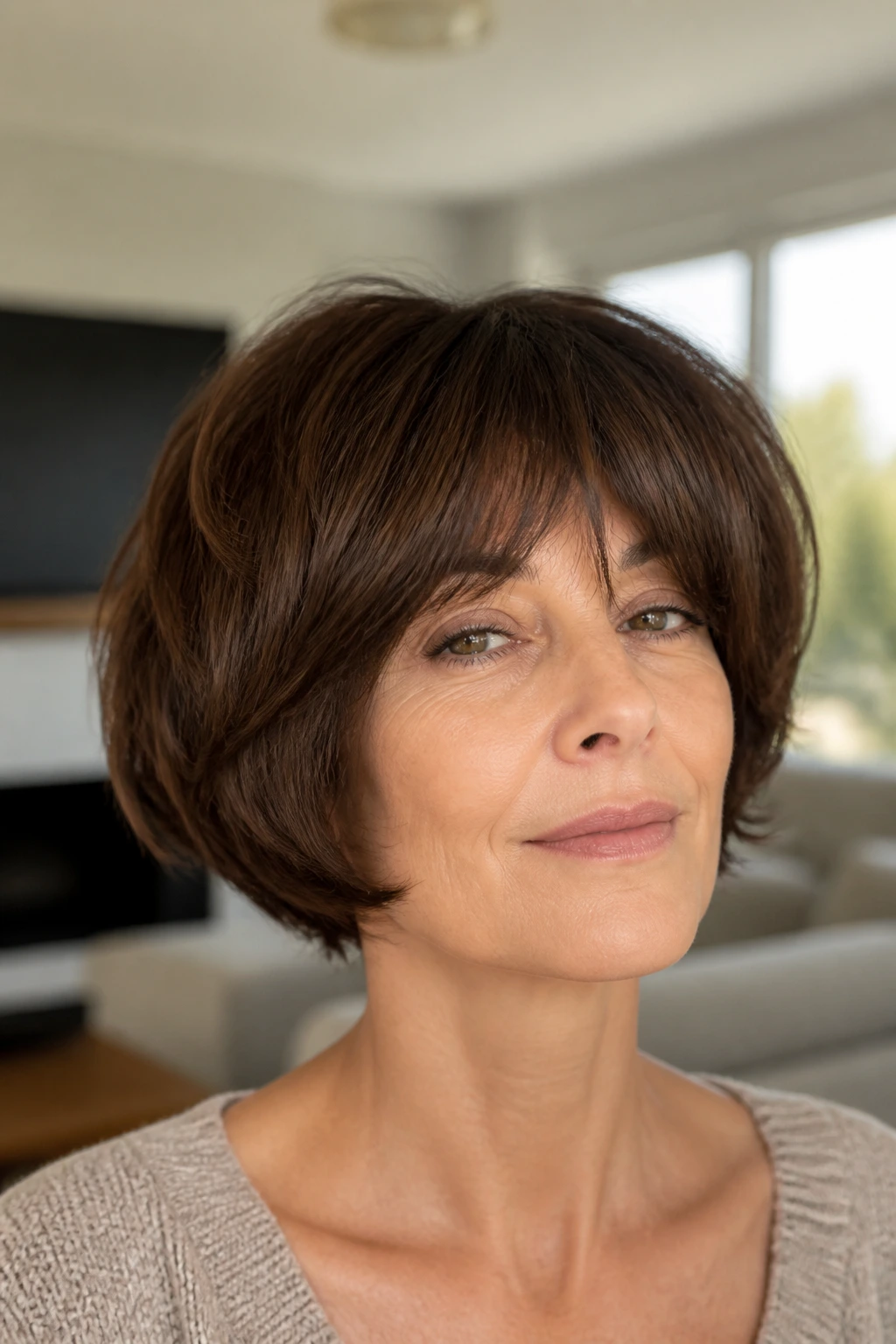 Real person with mushroom-shaped layered bob