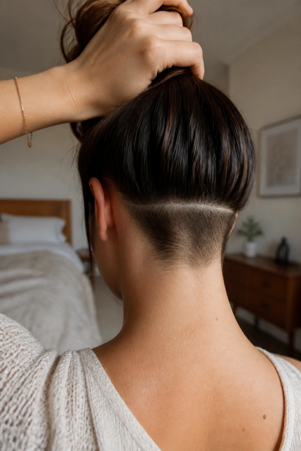 Back view of a head displaying a single horizontal nape stripe.