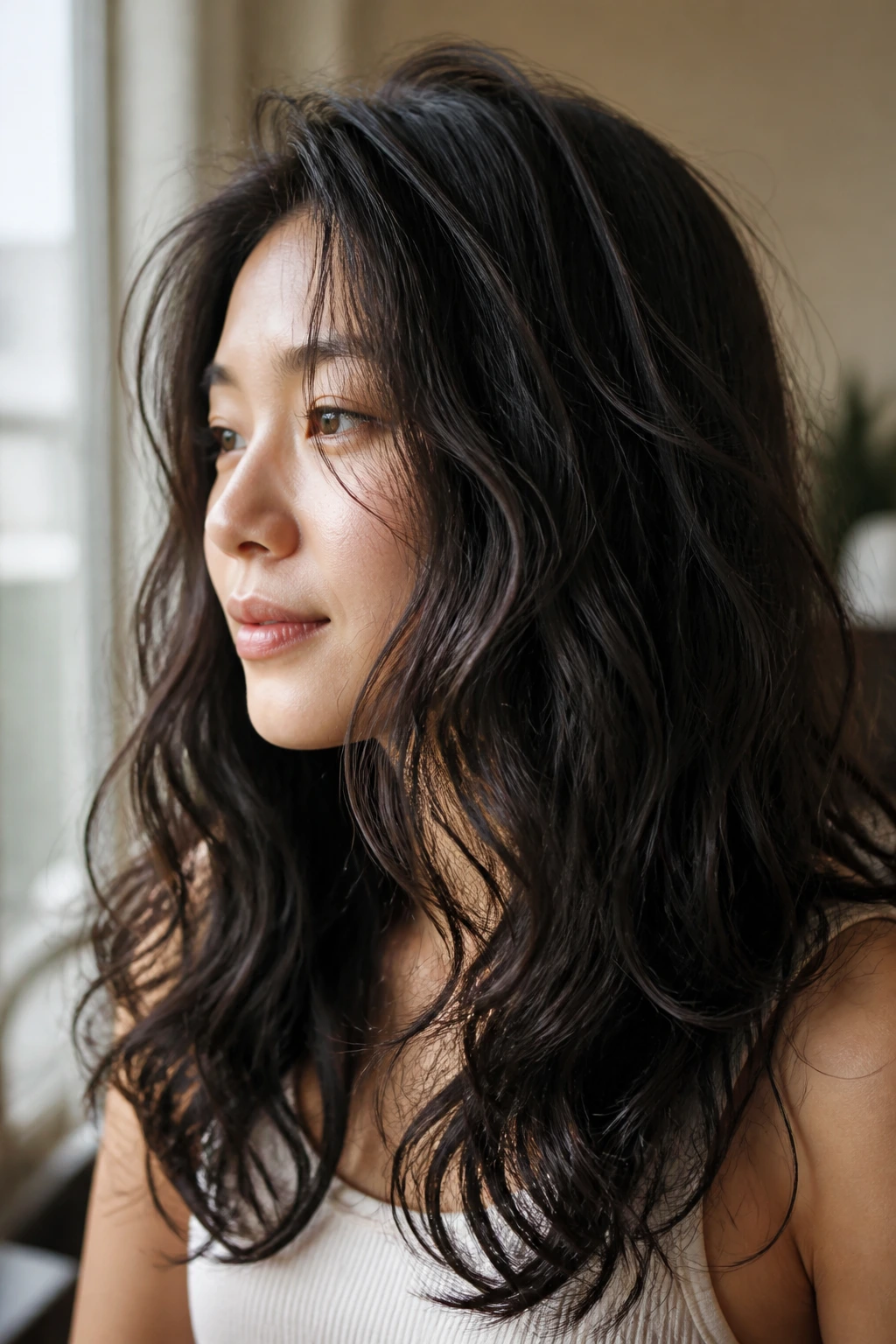 Portrait of a real woman with natural relaxed curls