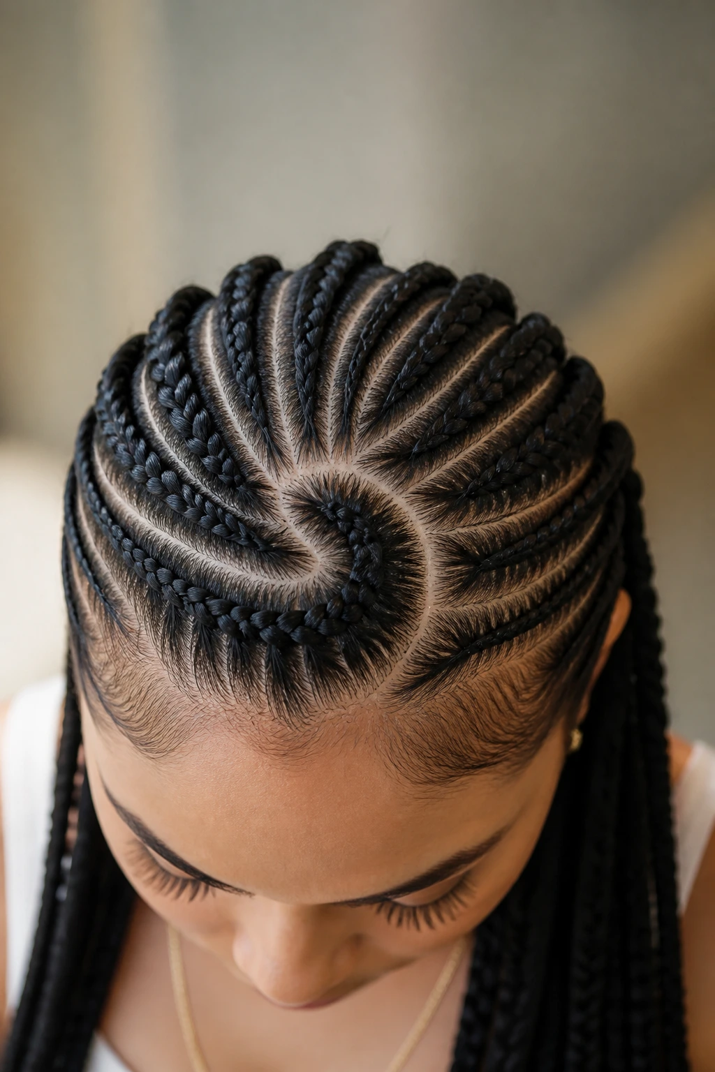 Circular natural-part crown formed by braids on a real person.