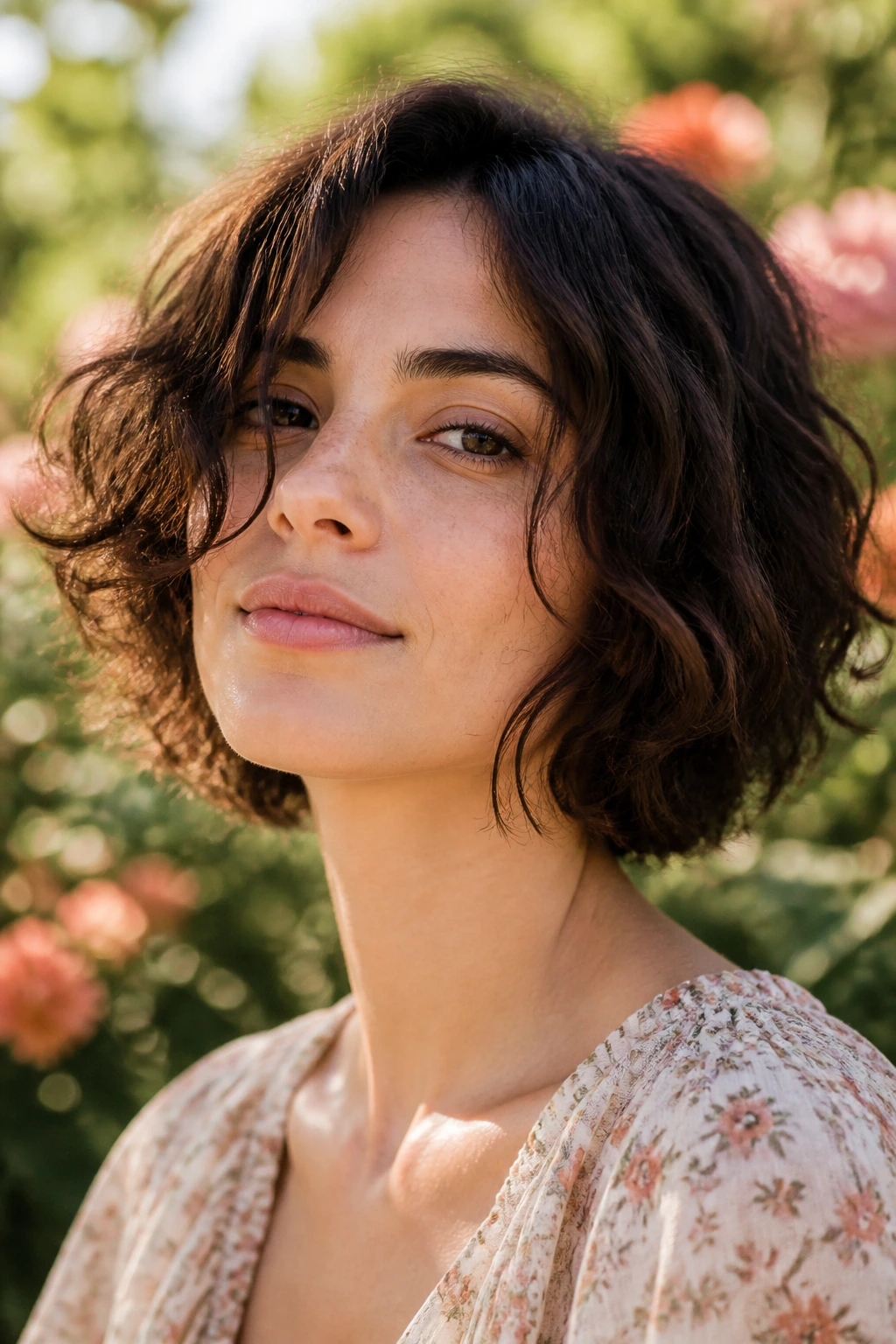 Portrait of a person with natural textured au naturel bob in sunlight