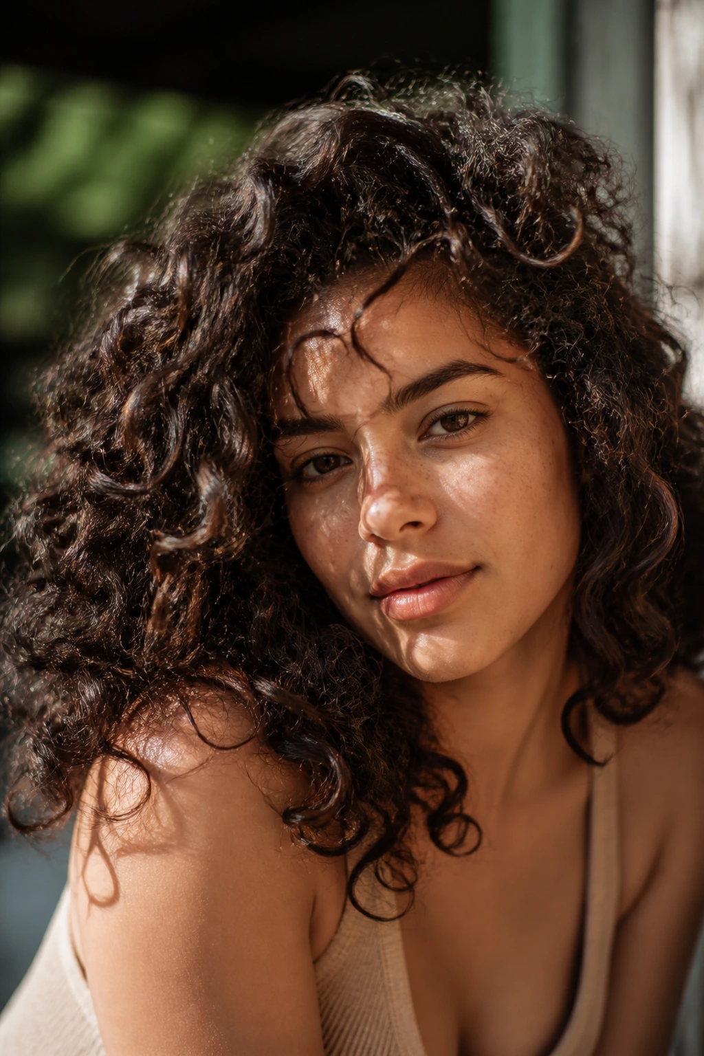 Portrait of a Latina with natural air-dried curls