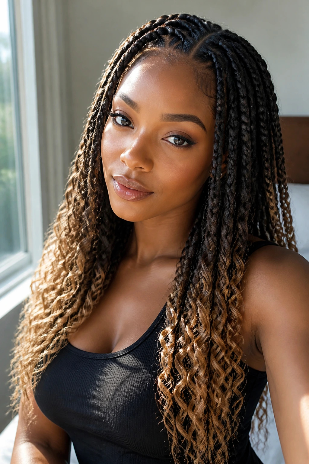 Close-up of ombré goddess braids on a real woman