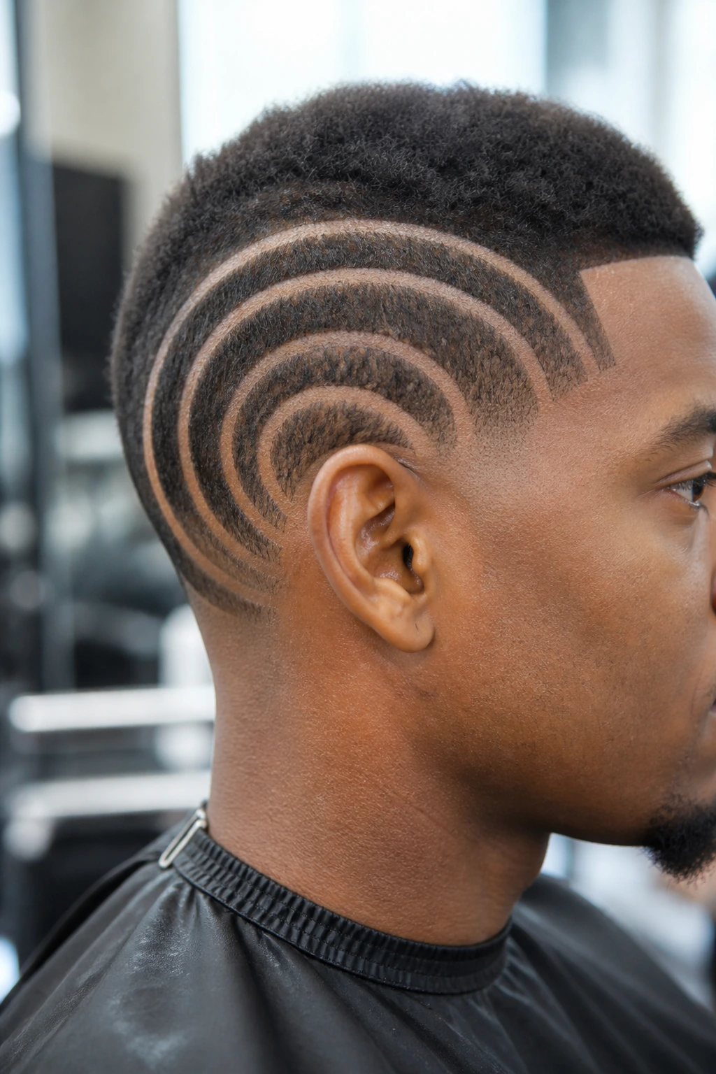 Close-up of concentric orbit design around ear