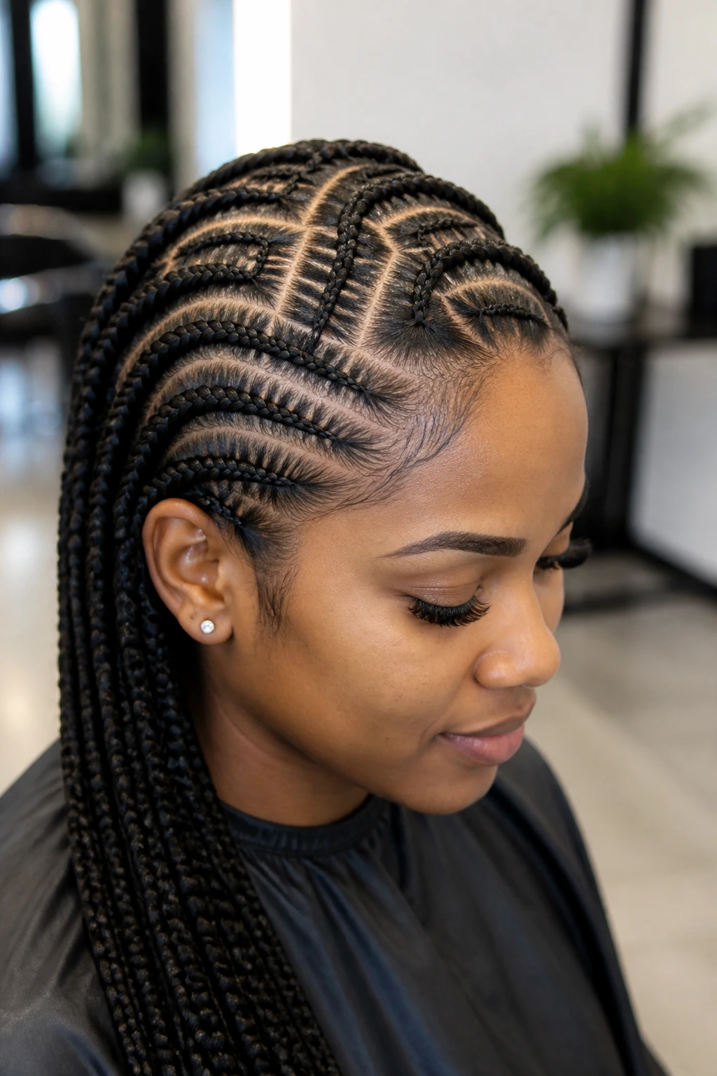 Close-up of scalp patterned braids on a real person