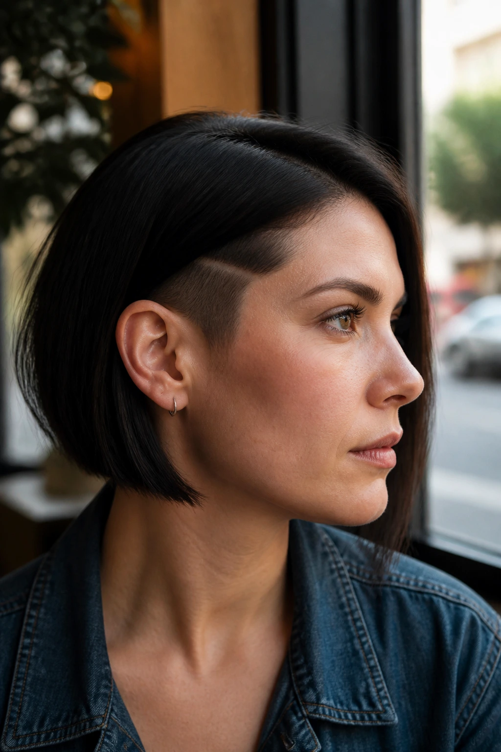 Portrait of a real person with a peek-a-boo temple undercut