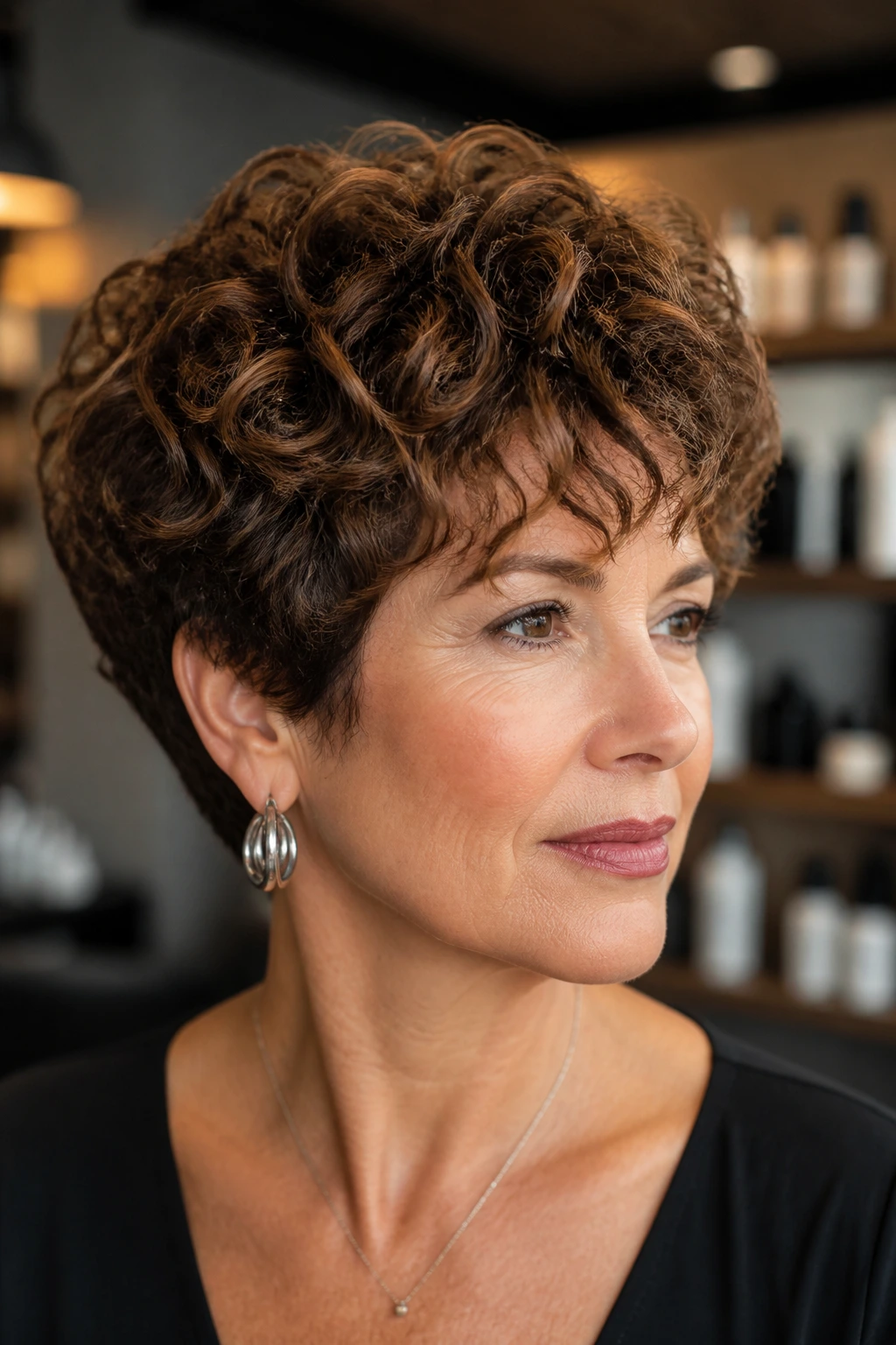 Close-up of a real woman with permed wedge in a salon