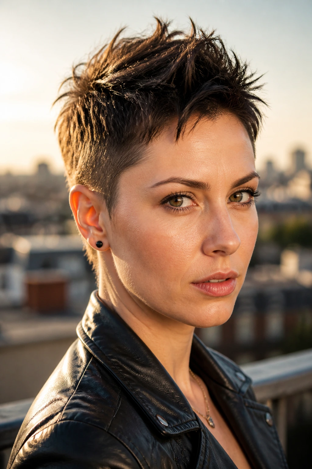 Close-up of a real person sporting a piecey mohawk-lite with textured center and short sides.