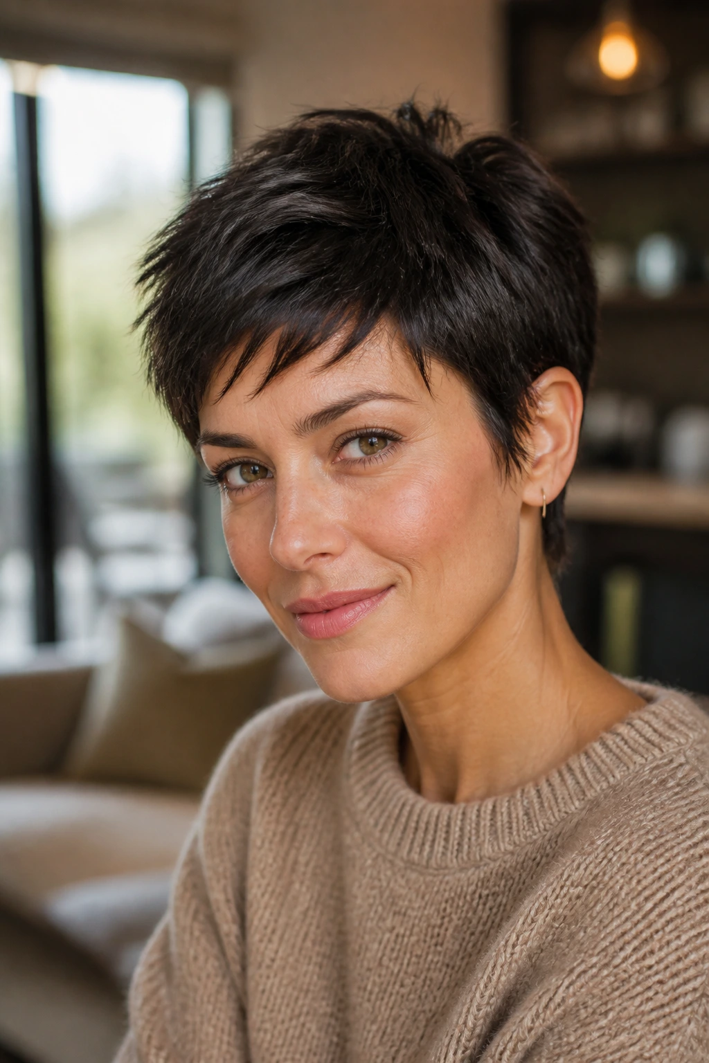 Portrait of a person with a pixie cut featuring textured ends