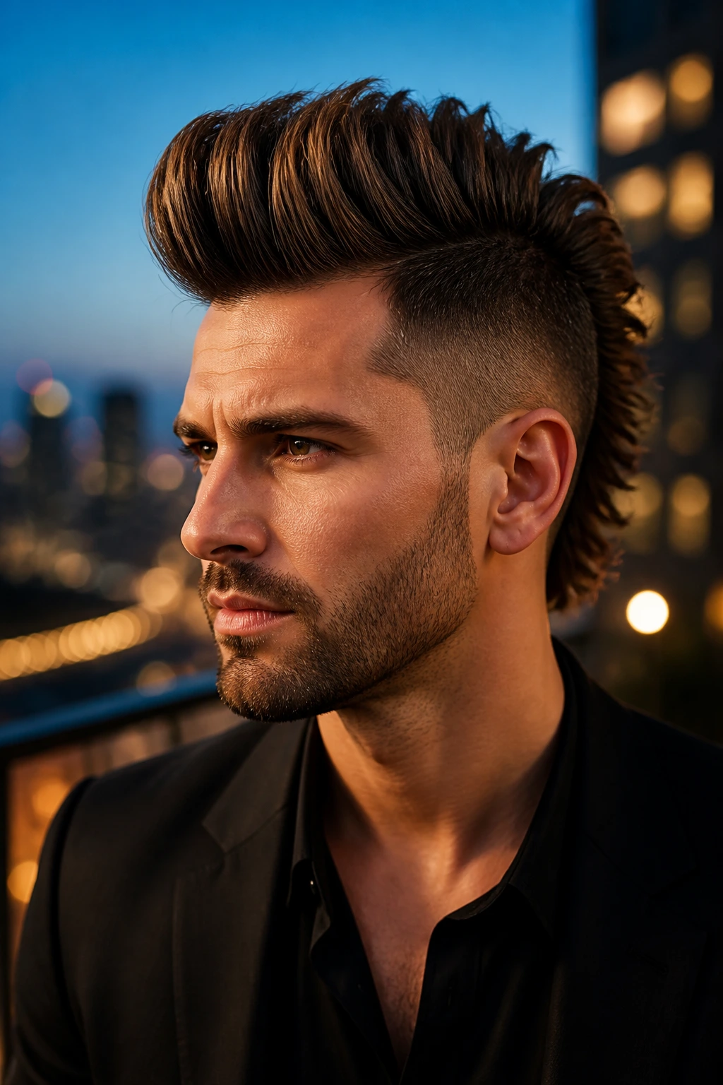 Real person with brushed-up pompadour faux-hawk