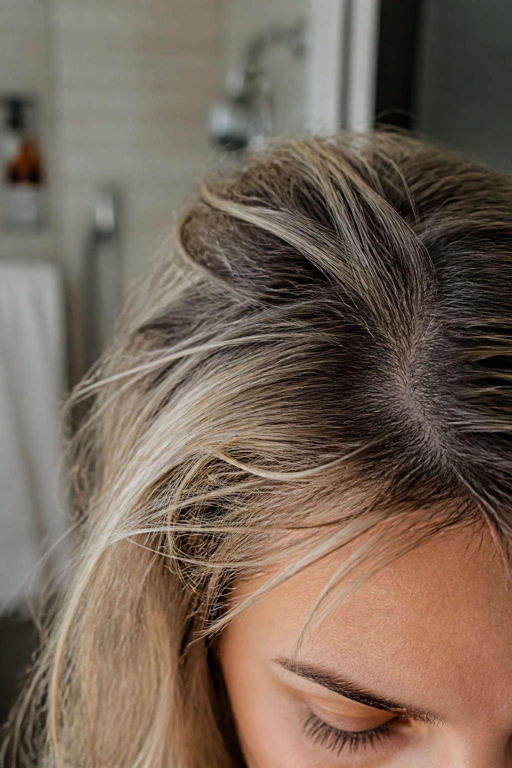 Close-up of fine, textured hair ready for braiding