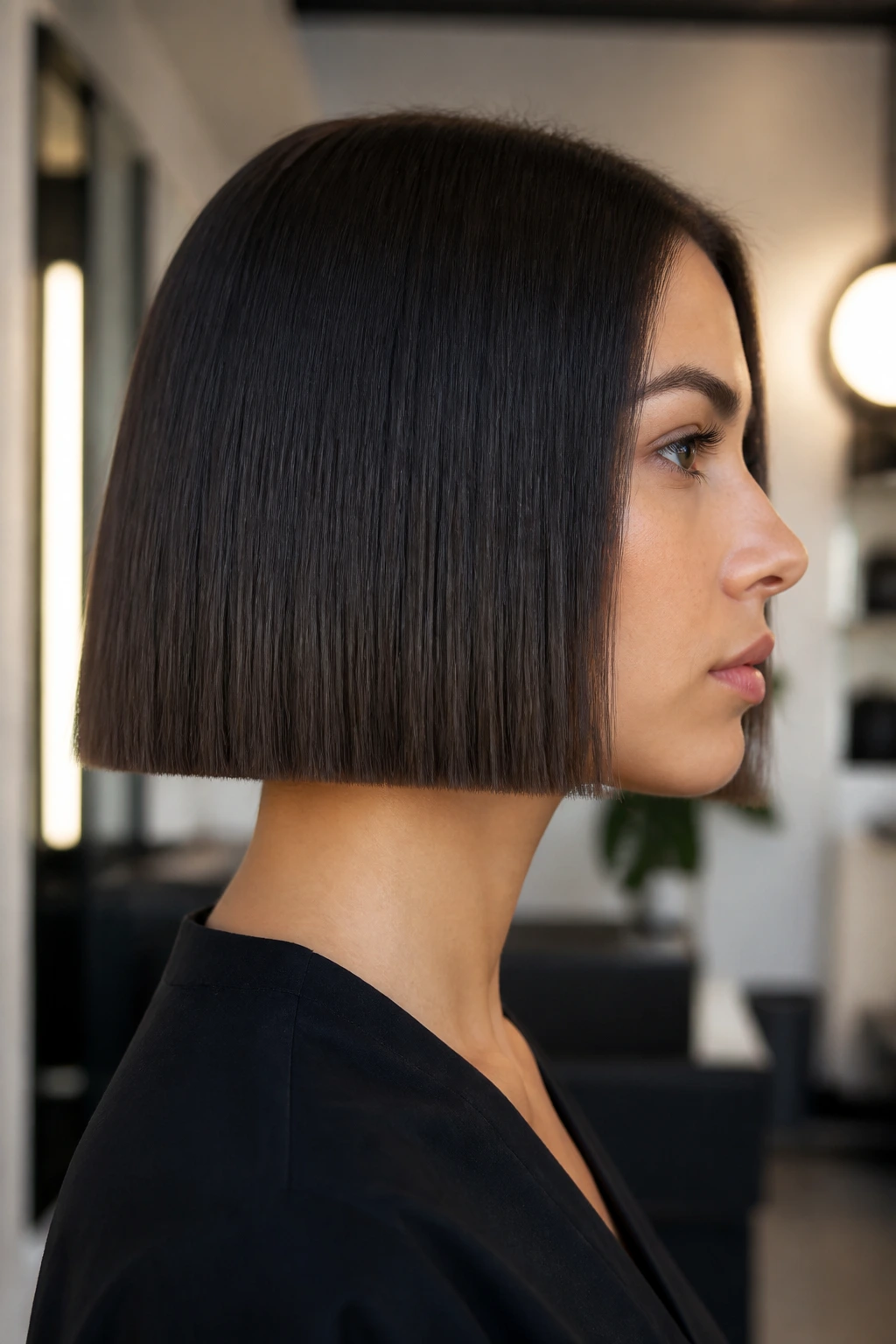 Real person with precise horizontal bob and crisp edge