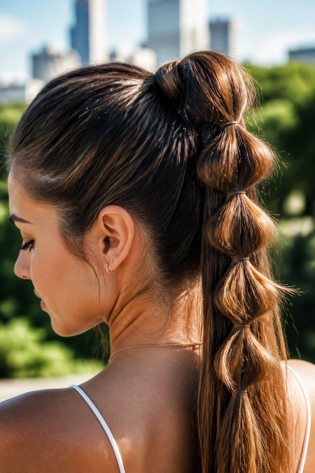 Close-up of pull-through braid hairstyle on real person