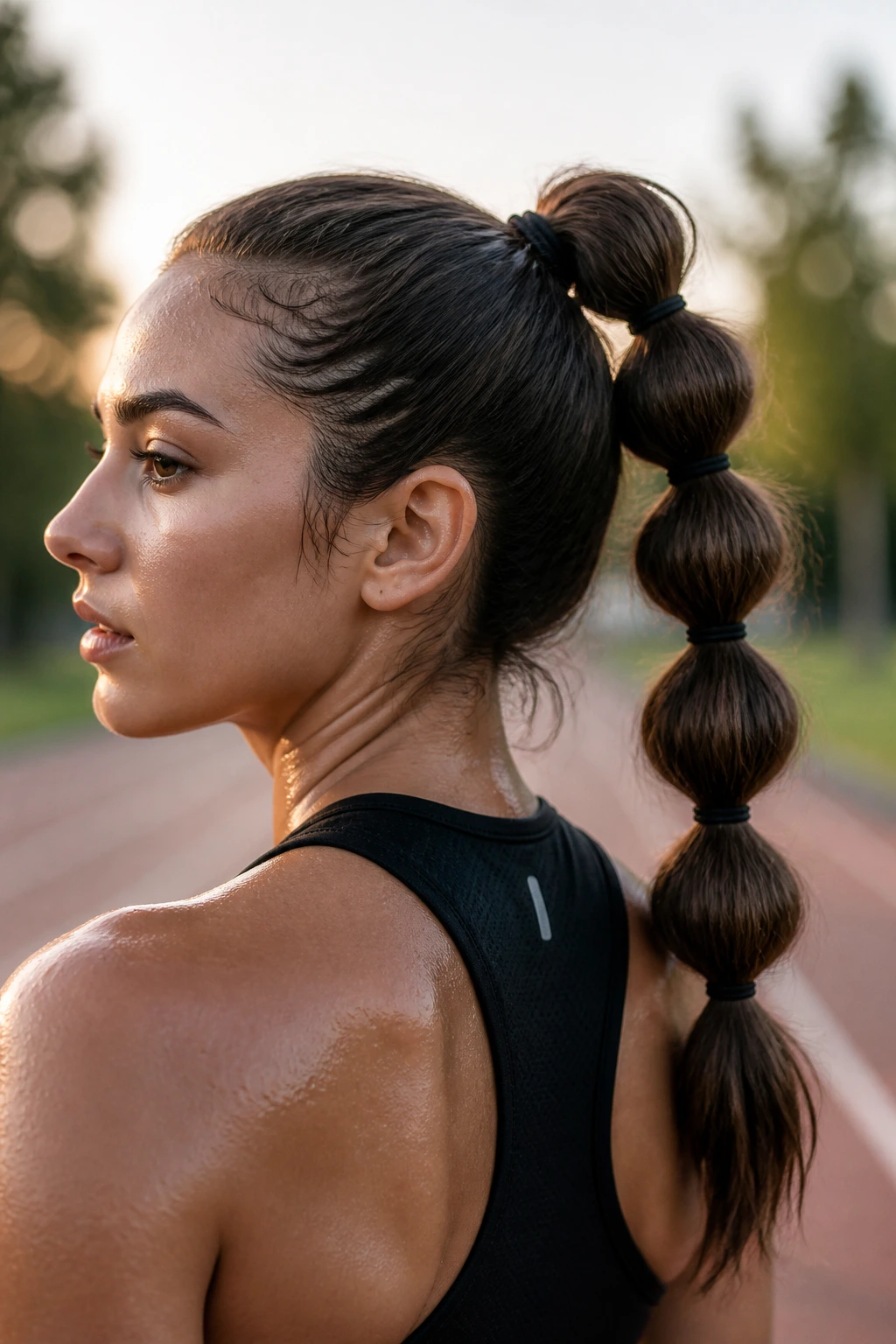 Close-up of a real woman's pull-through braid on high ponytail