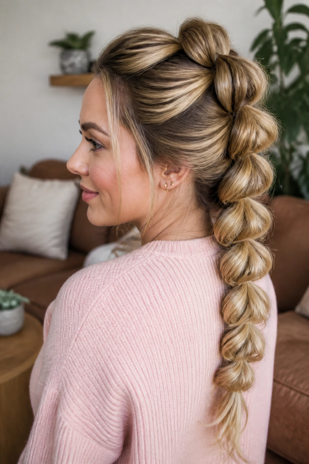 Close-up of a pull-through braid on a real person