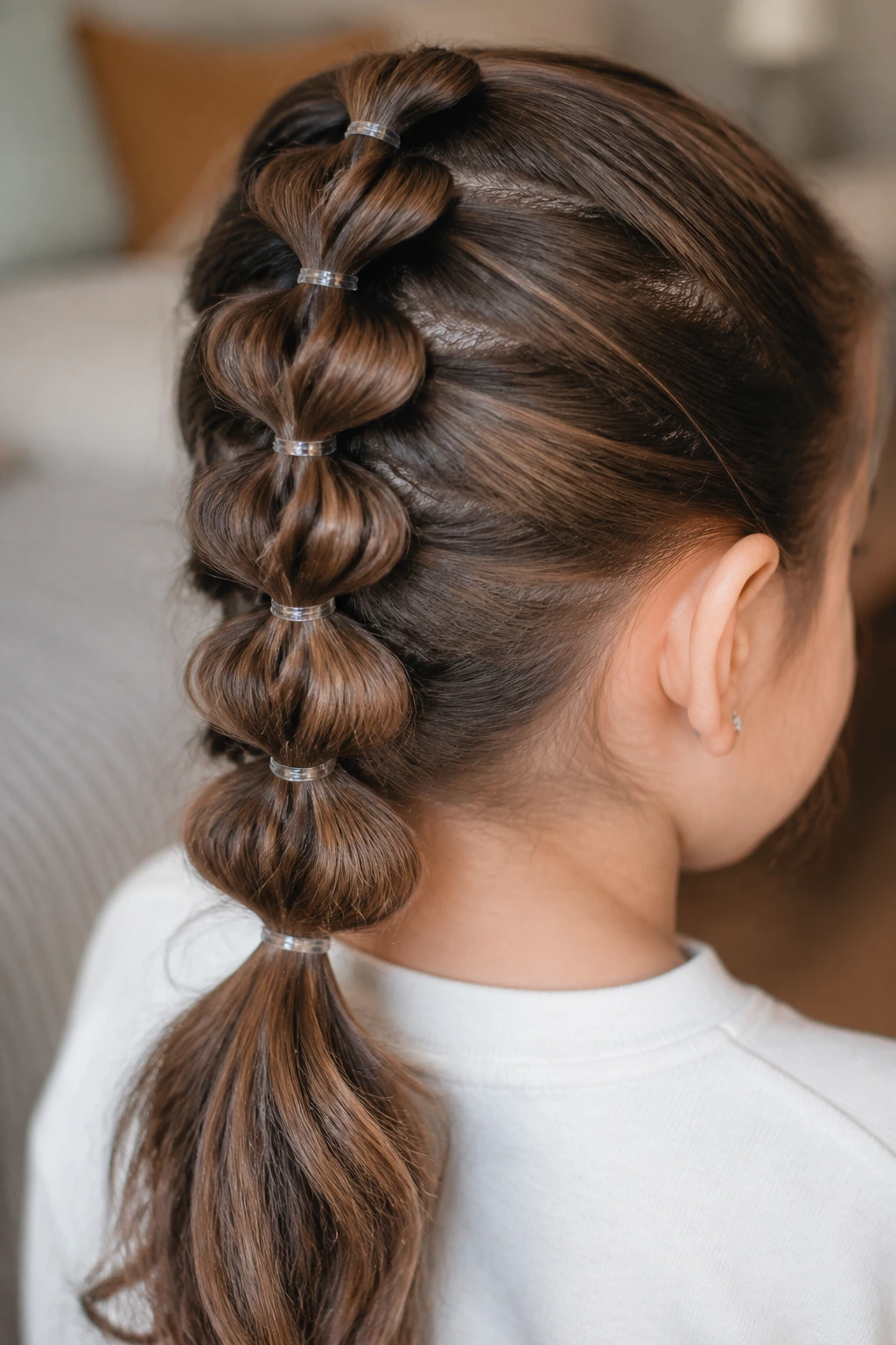 Back/side close-up of a person with a stacked pull-through faux braid illusion