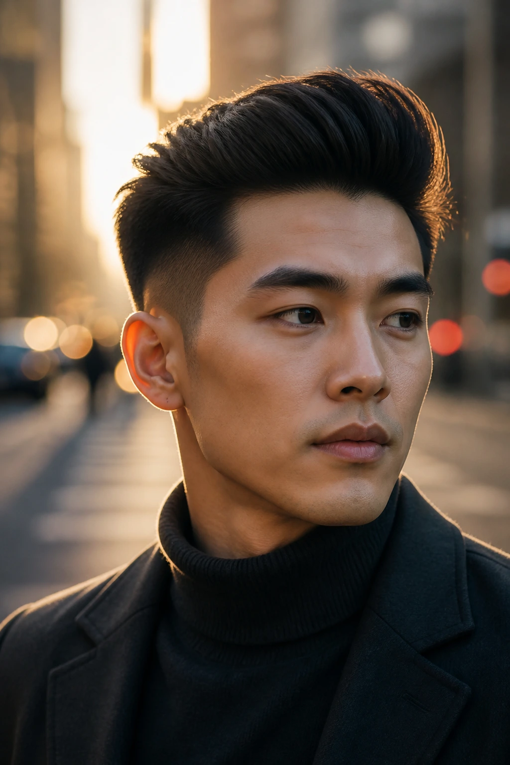 Close-up portrait of a person with a tailored quiff and matte finish hairstyle