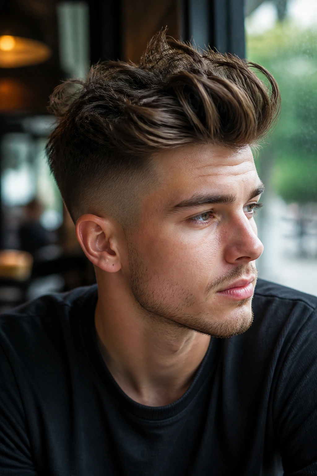 Close-up portrait of a person with a messy quiff undercut