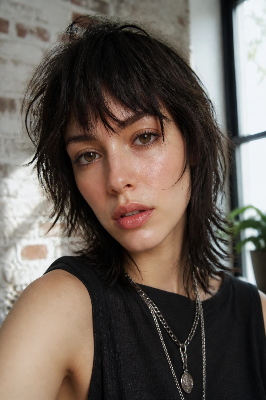 Close-up of person with razor-cut shag and jagged bangs