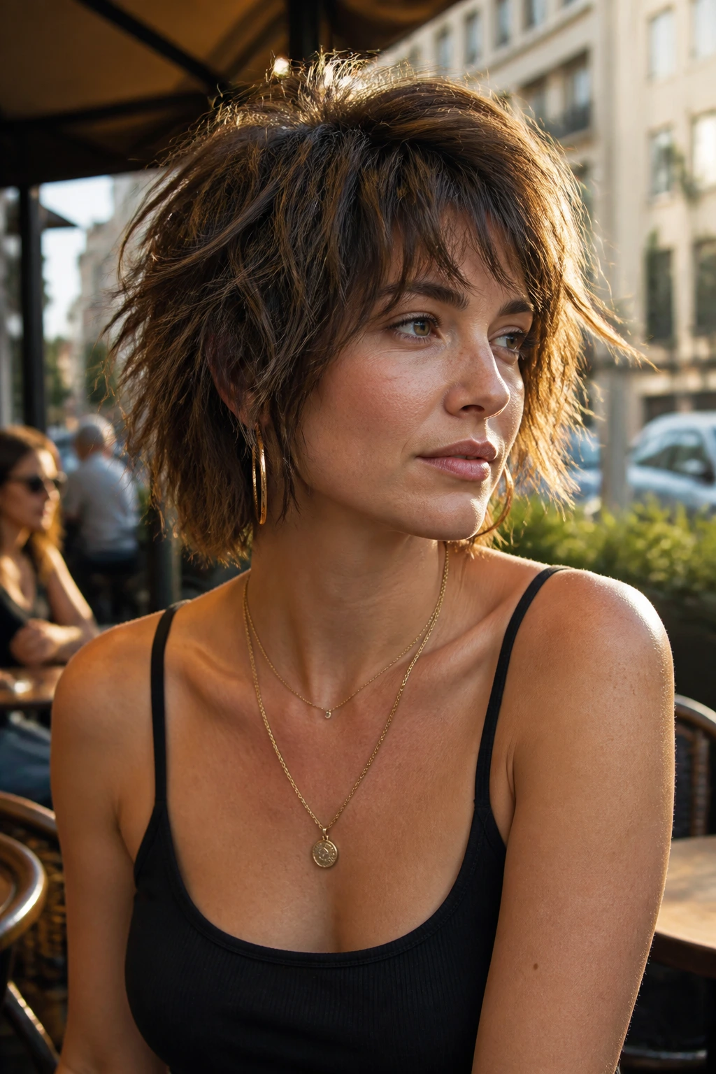 Portrait of a woman with razored shag bob and textured layers